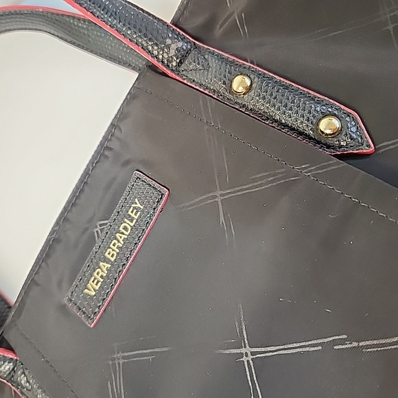 Vera Bradley Preppy Poly Satchel Bag Crossbody BLACK w/Red Trim Polka Dot Lining - Picture 12 of 16